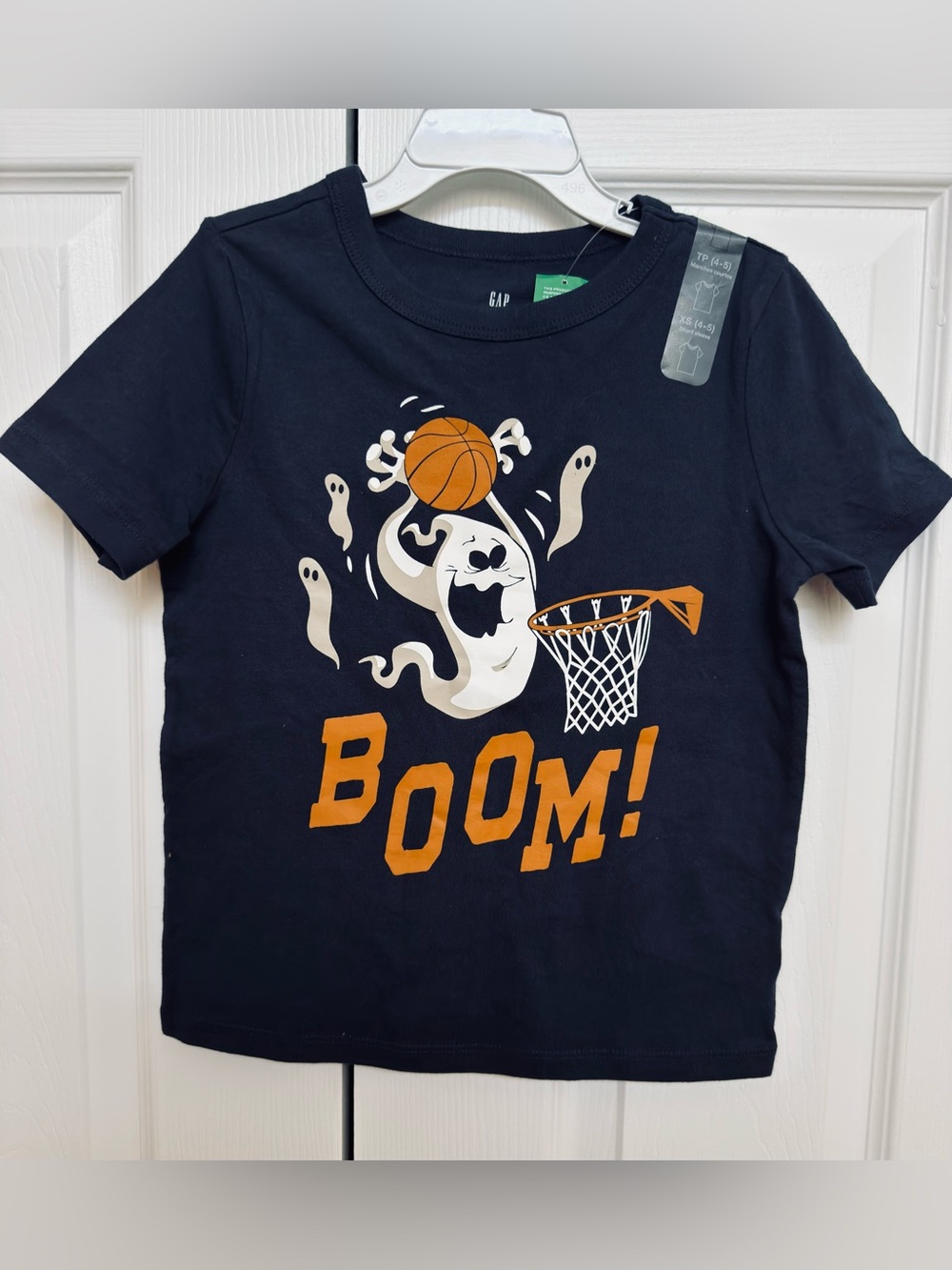 Brand new GAP Kids Navy 'BOOM!' Ghost Basketball Graphic Tee size 4-5